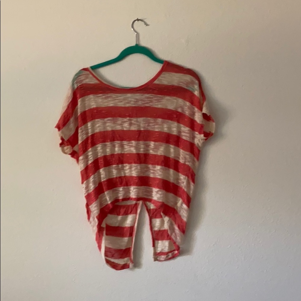 Coral and White Striped Knit Shirt